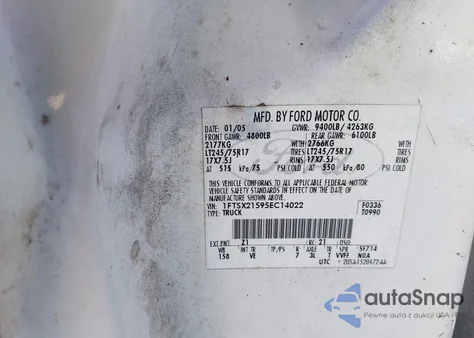 2005 Ford F-250 Lariat/Xl/Xlt from USA, damaged, VIN 1FTSX21595EC14022